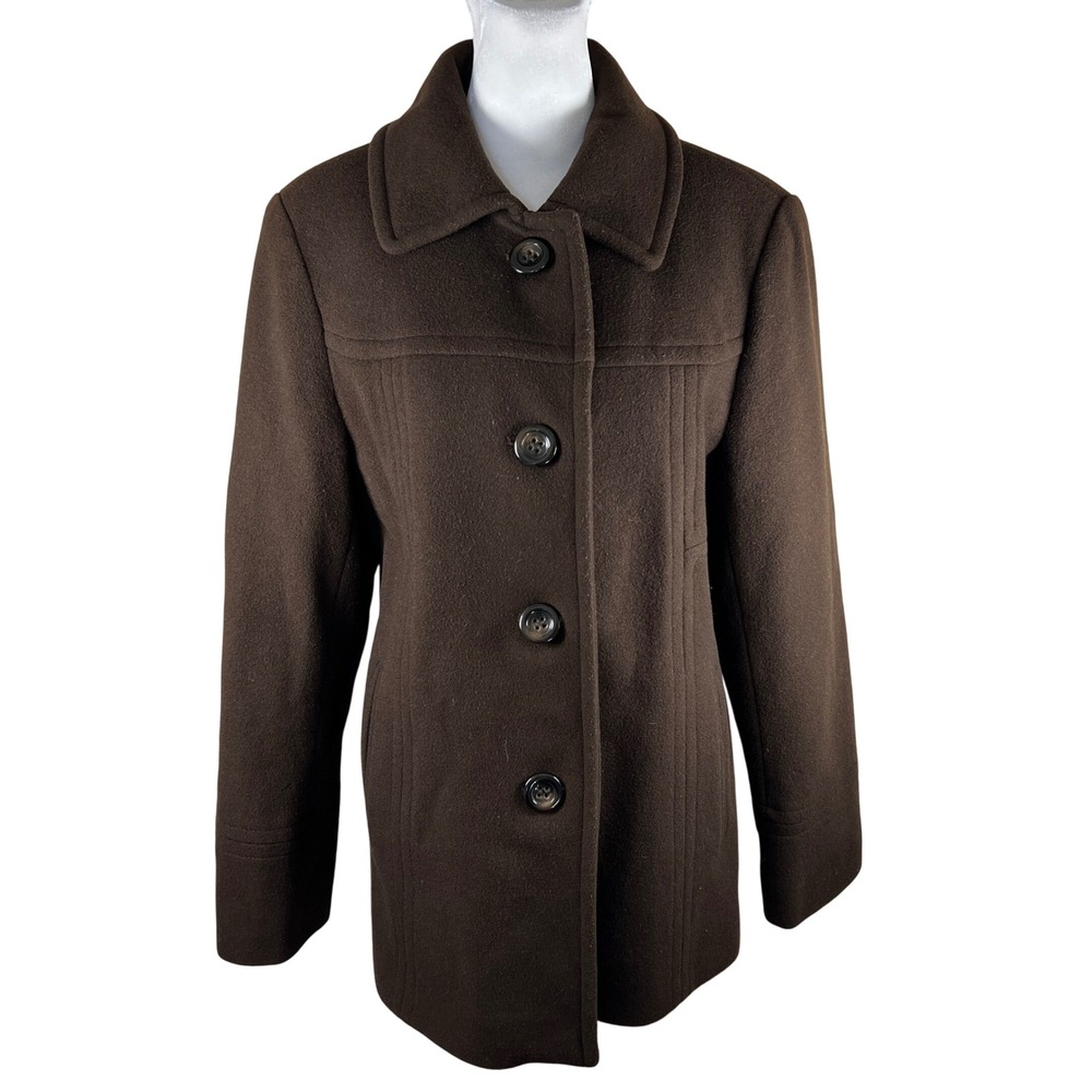 Anne Klein Women's Dark Brown Wool Blend Peacoat Jacket‎ Size Large Feminine